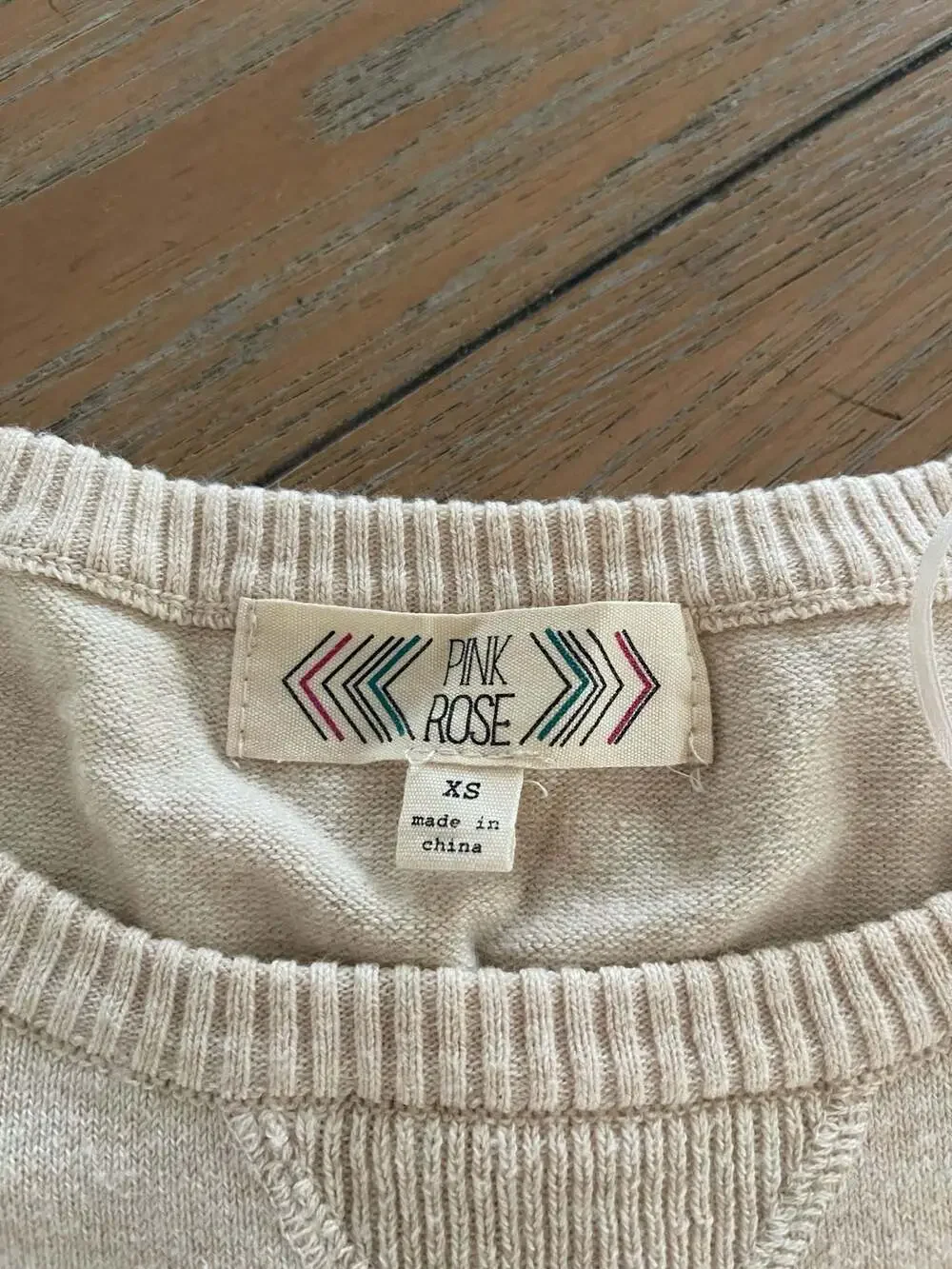 Pink Rose Cream and Red Striped Crewneck Pullover Sweater